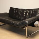 Vintage sofa by Johan Bertil Häggström for Ikéa in leather and chrome metal, 1970s