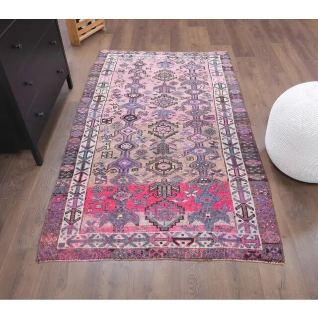 Vintage Turkish Oushak Handmade Cotton Pink Wool Area Rug 120x206