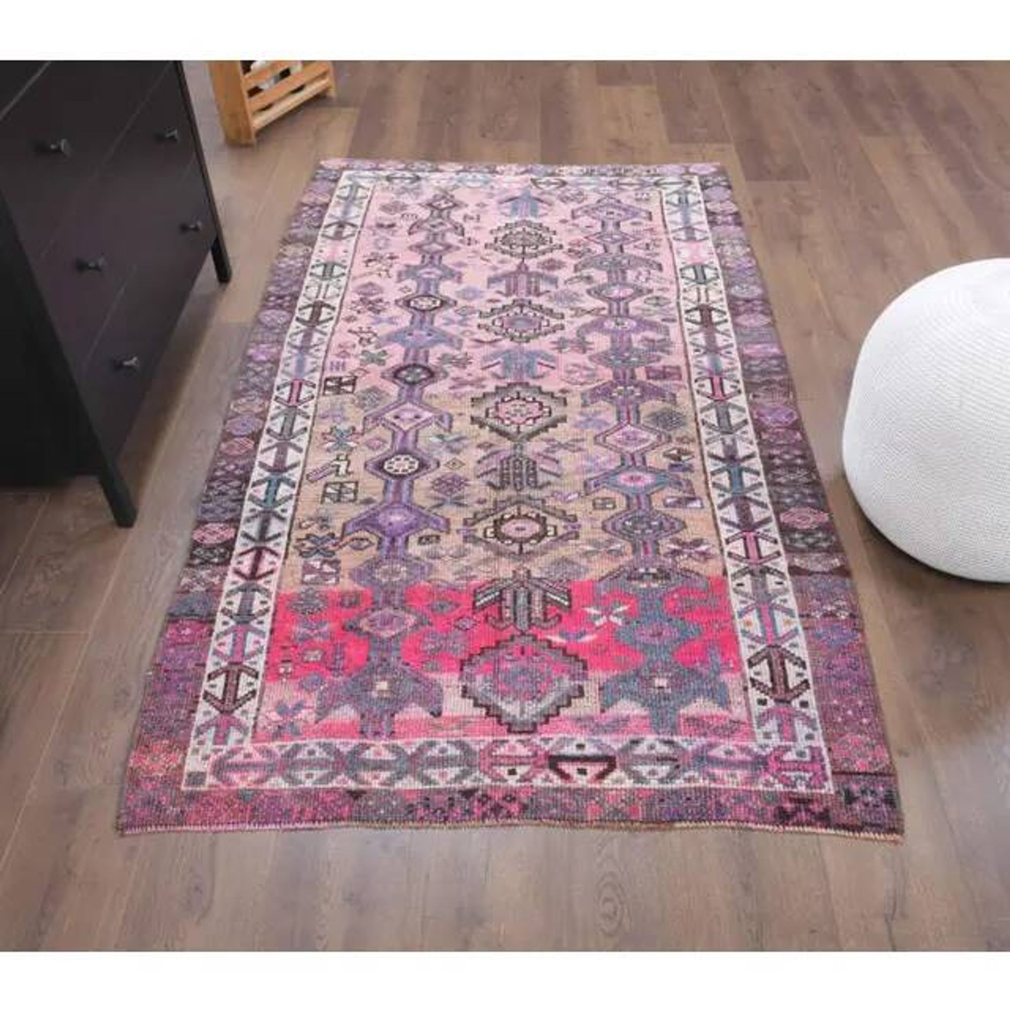 Vintage Turkish Oushak Handmade Cotton Pink Wool Area Rug 120x206