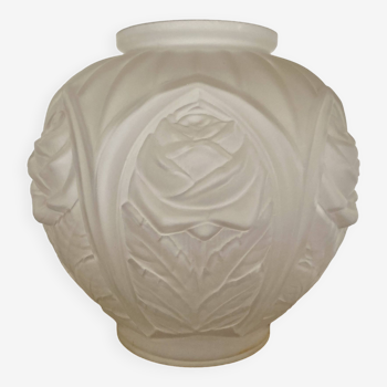 Vase boule Art Déco "Roses" verre dépoli