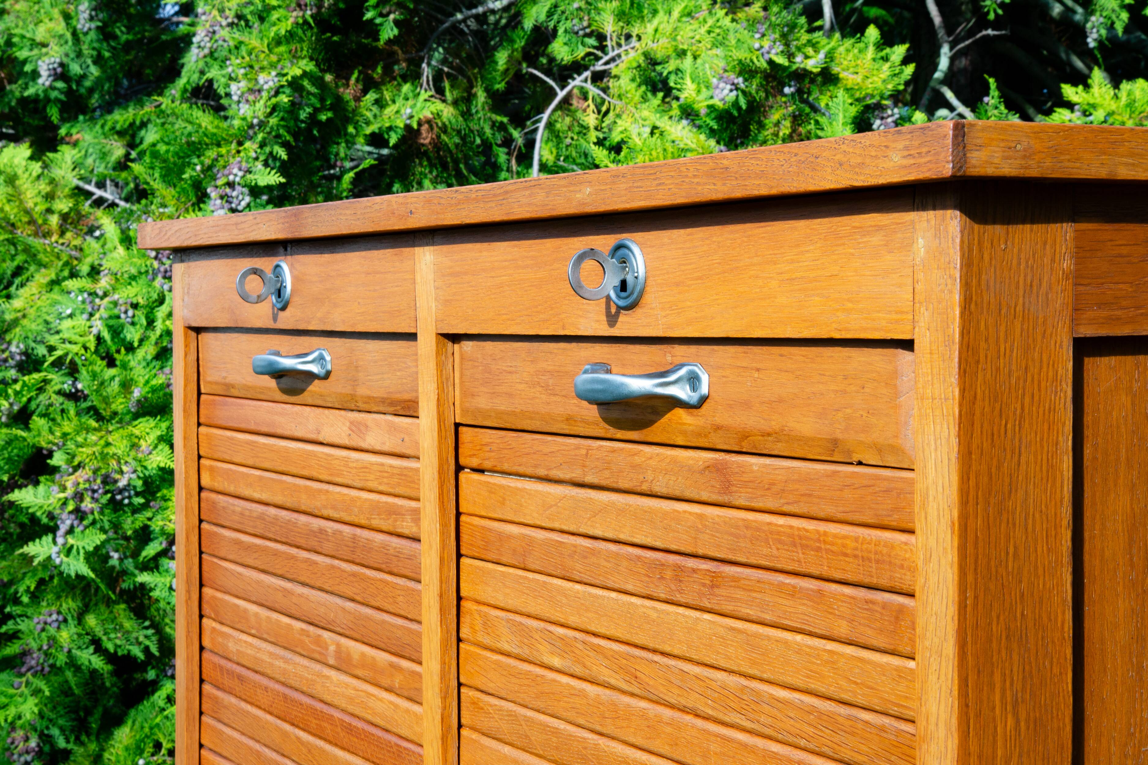 Double curtain file cabinet, 1950s, light oak