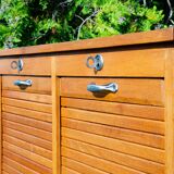 Double curtain file cabinet, 1950s, light oak