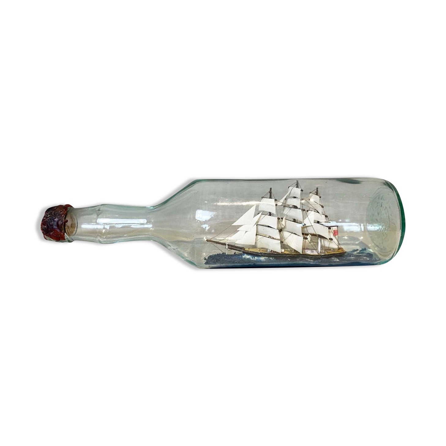 Model boat in glass bottle, 32 cm