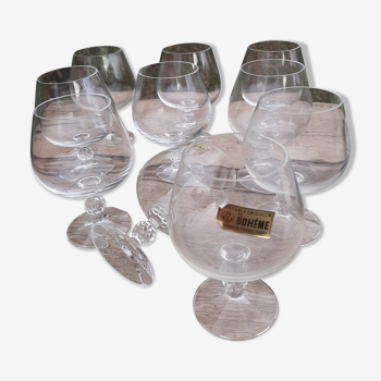 10 glasses of bohemian crystal cognac