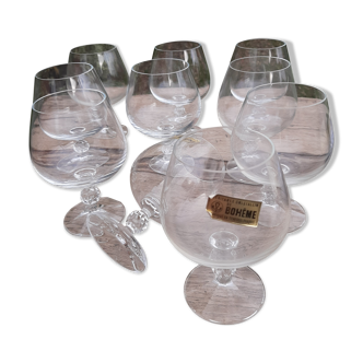 10 glasses of bohemian crystal cognac