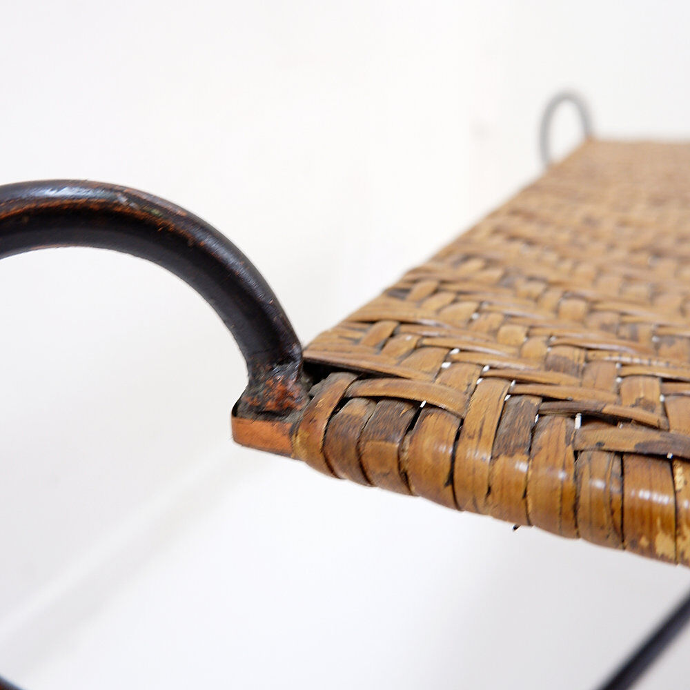 Vintage coffee table in wrought iron and woven rattan - 1970s