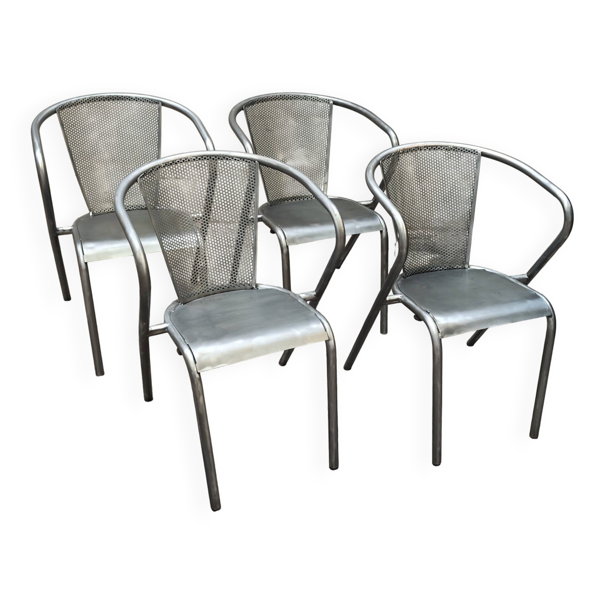 set of 4 graphite metal armchairs