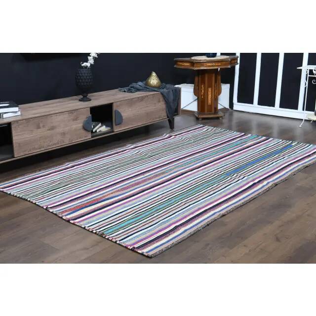 1970s Vintage Turkish Oushak Handmade Wool Cotton Purple Area Rug 175x274