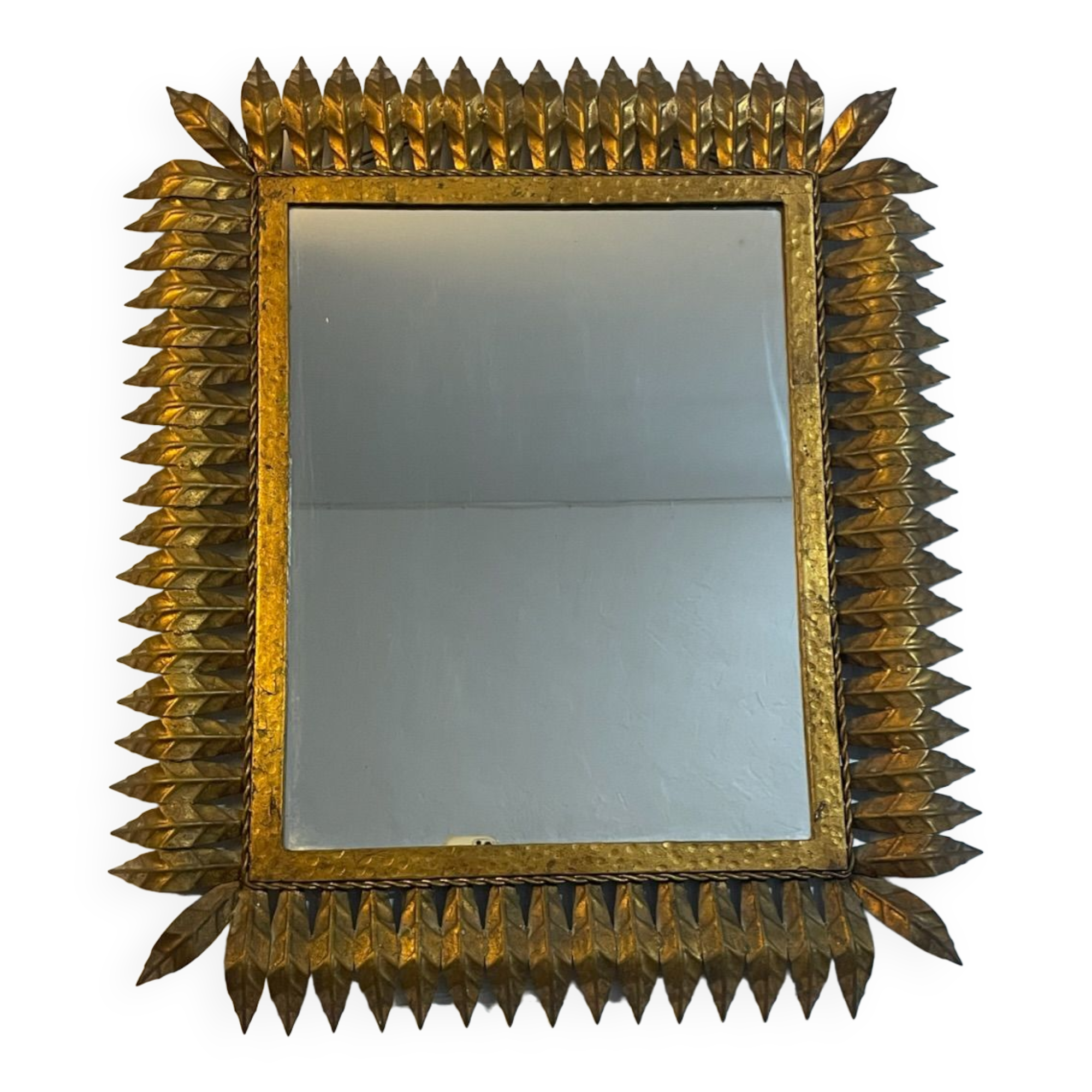 Rectangular sun mirror in wrought iron italian manufacture 50's