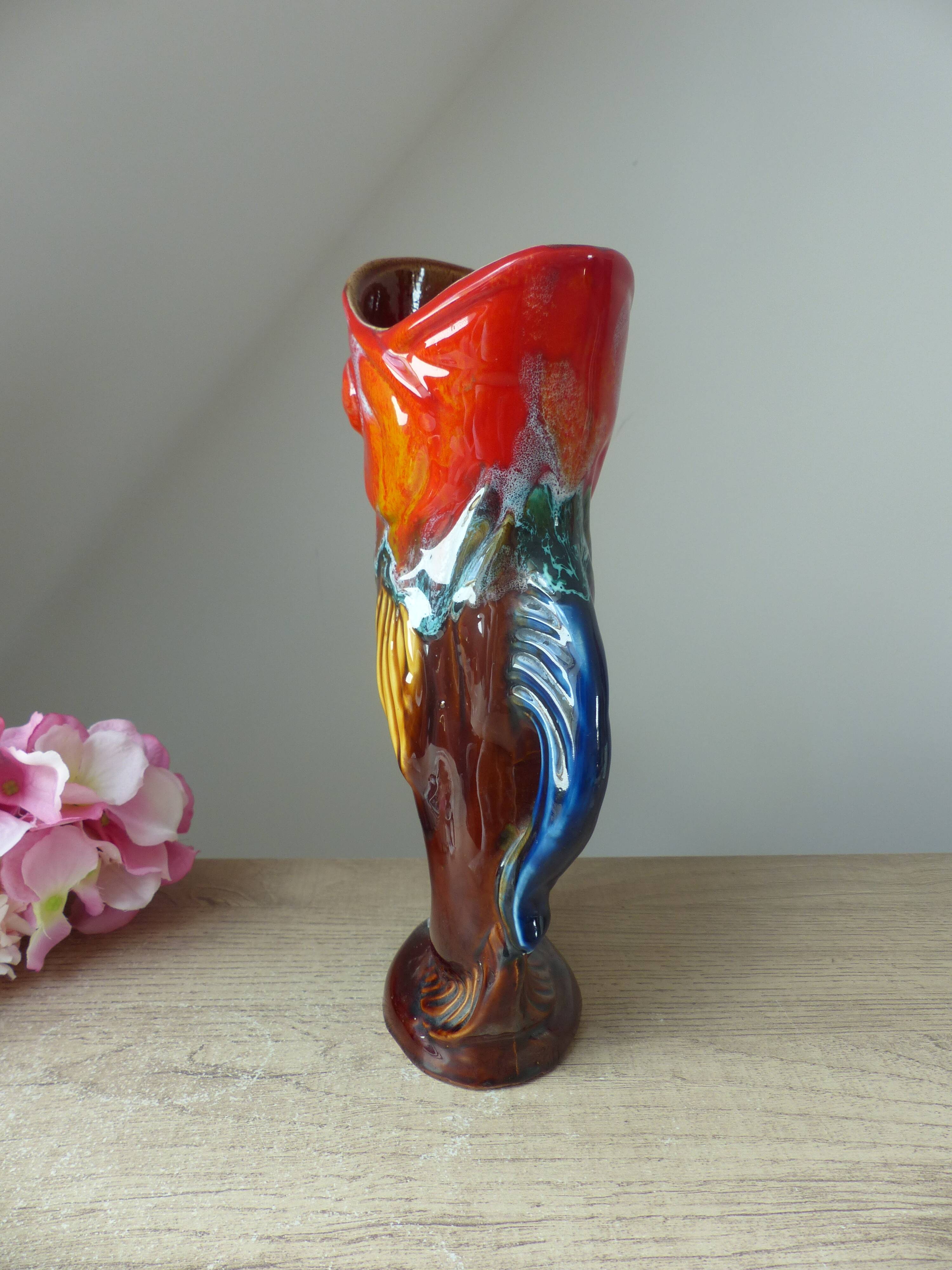 Vintage Vallauris Style Colorful Ceramic Fish Shaped Pitcher