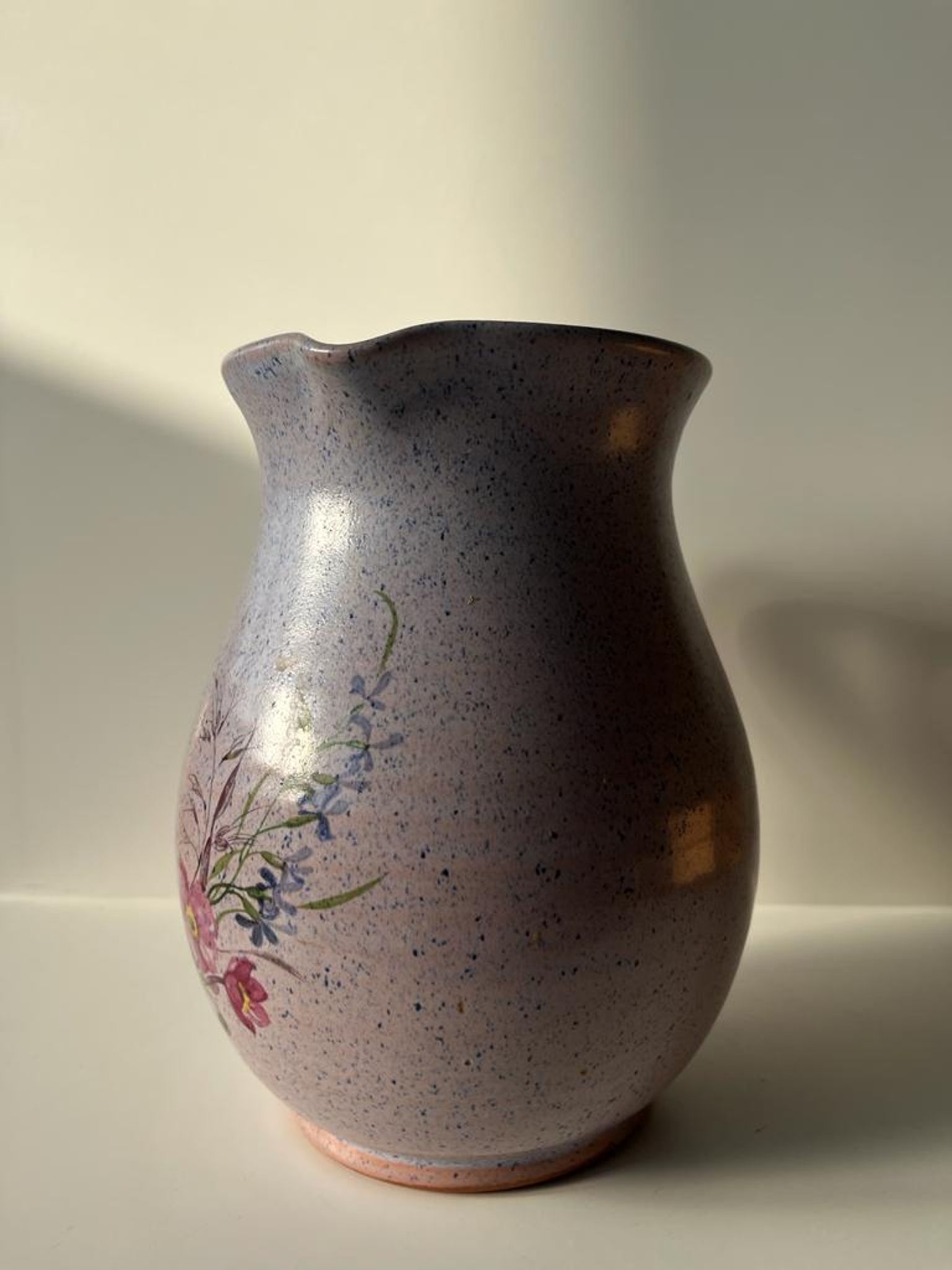 Vintage purple carafe with field flower patterns H:20cm