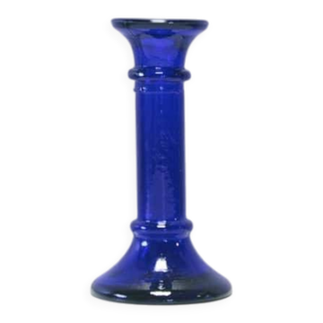 Vintage low blue glass candlestick