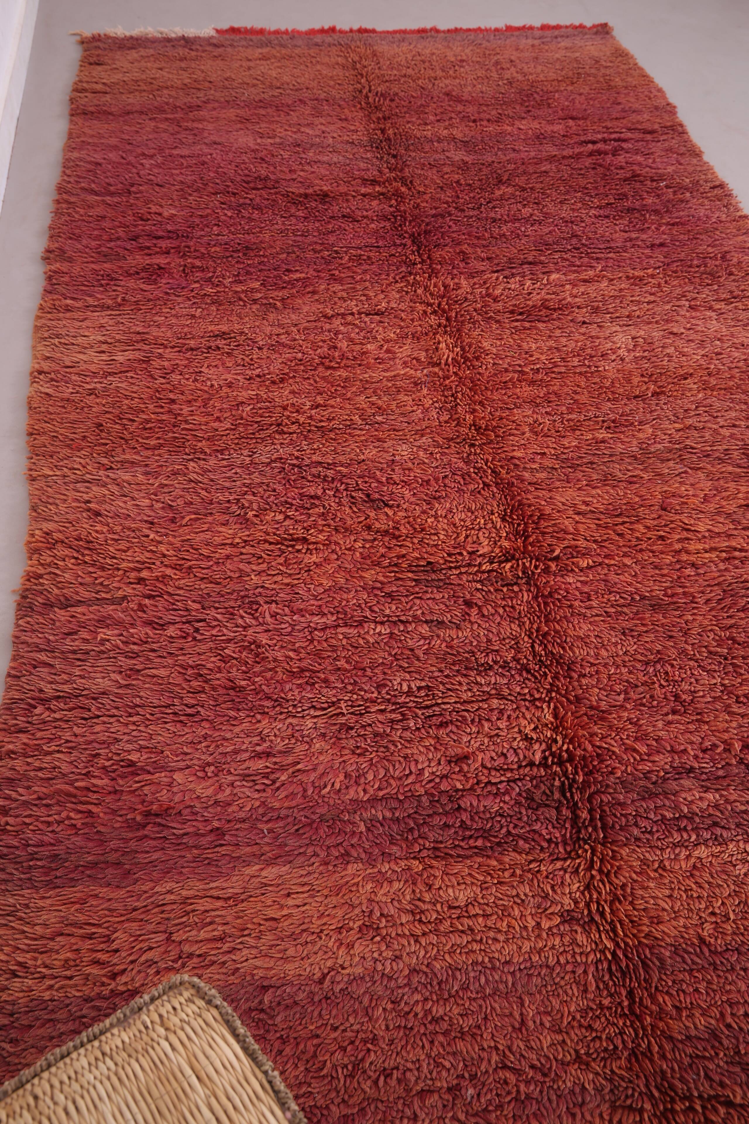 Burgundy Vintage Handmade Moroccan rug 180 x 336 cm - Berber wool Rug