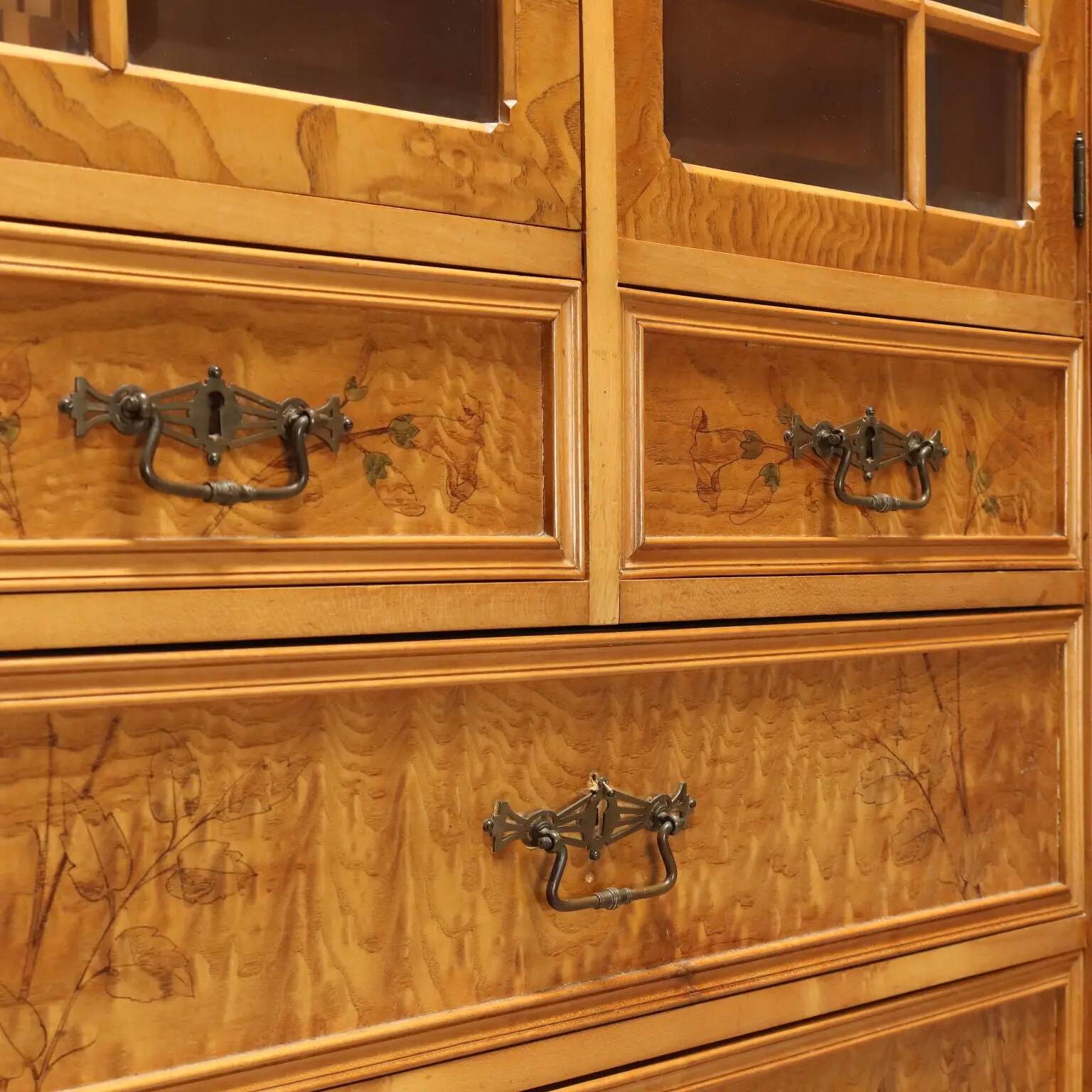 Antique Art Nouveau wardrobe in ash and maple, Italy, 20th century
