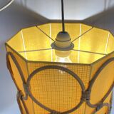 Vintage pendant light in orange fabric and rattan