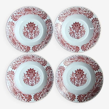 Set 4 plates red floral décor