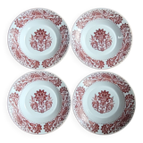 Set 4 assiettes décor fleuri rouge