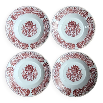 Set 4 plates red floral décor