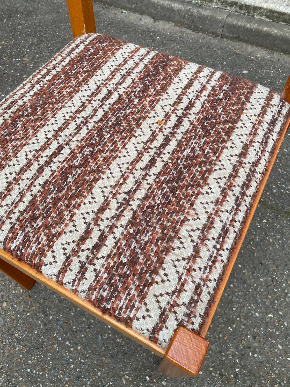 Scandinavian chair Baumann, solid beech wood with light beech and beige burgundy wool.