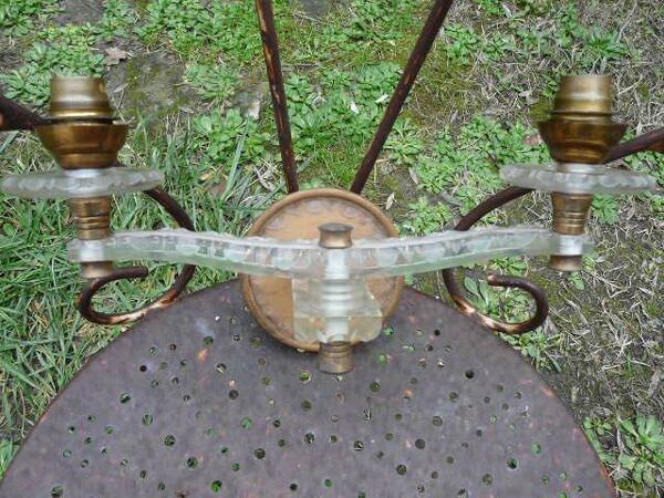 Applique orientable double bras en plexiglas et laiton 1950