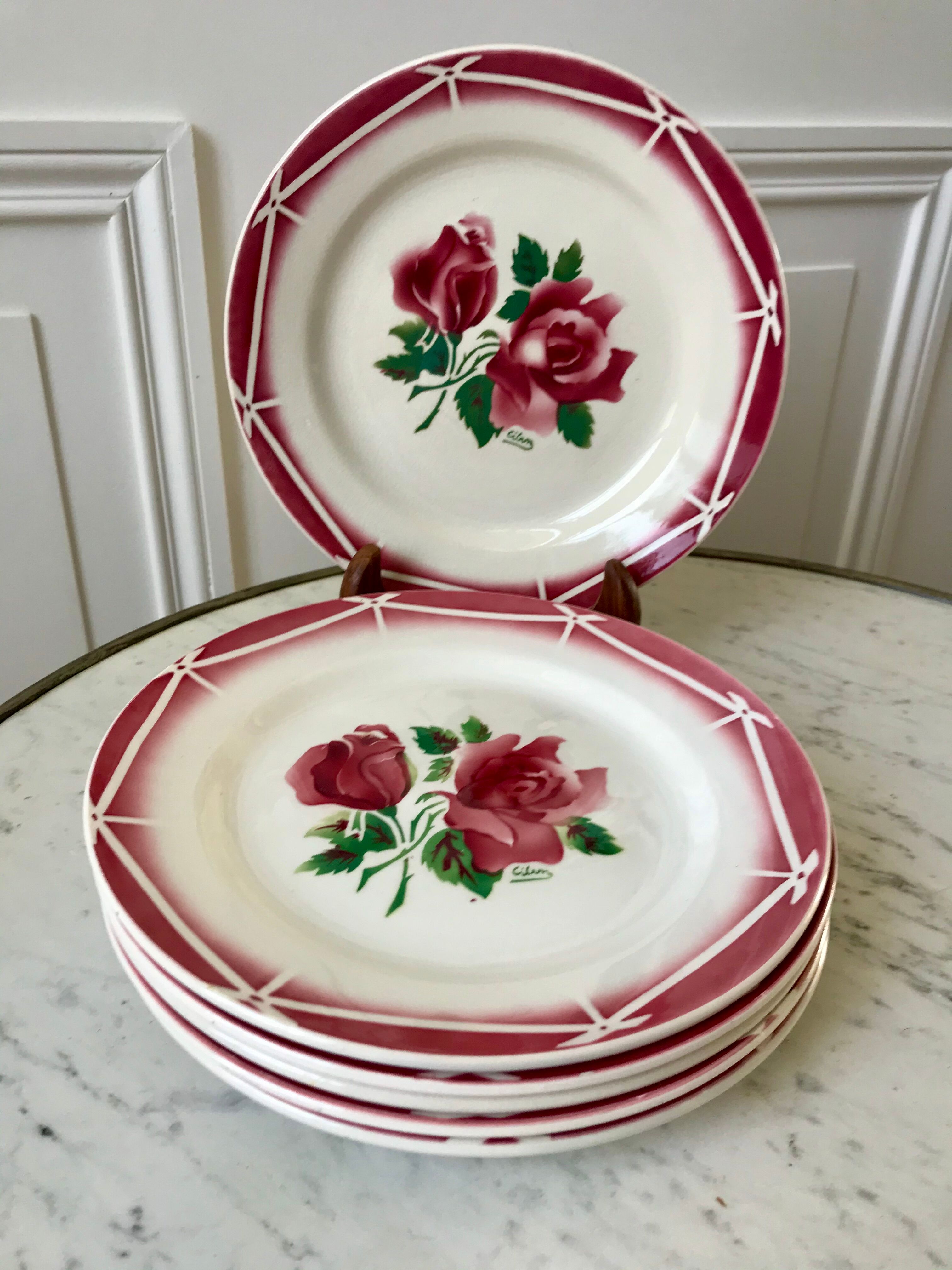 set of 6 dessert plates Digoin Sarreguemines model Cibon years 30-40