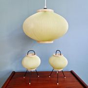 Vintage oval-shaped suspension in pleated celluloid, light green colour, 1960.