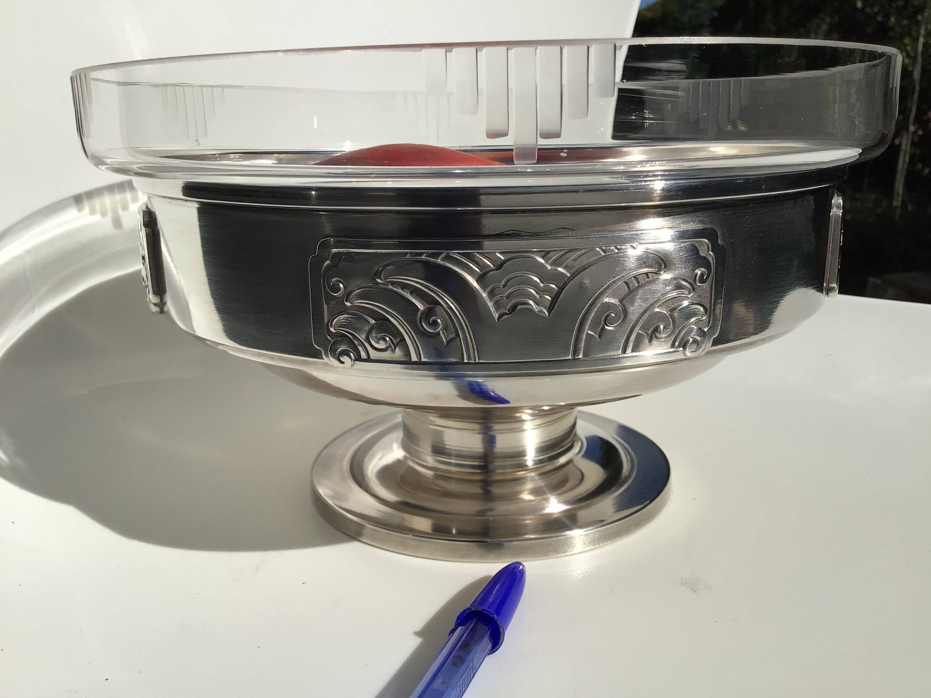 Coupe art déco métal argenté et verre taillé