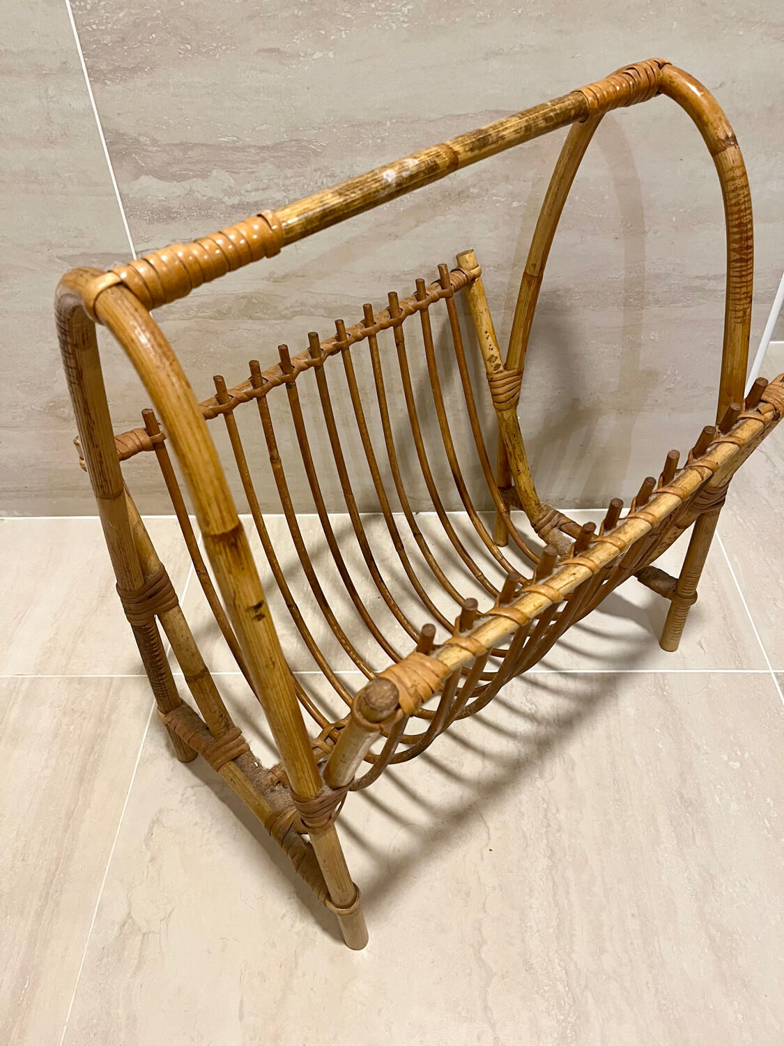 Vintage rattan magazine rack
