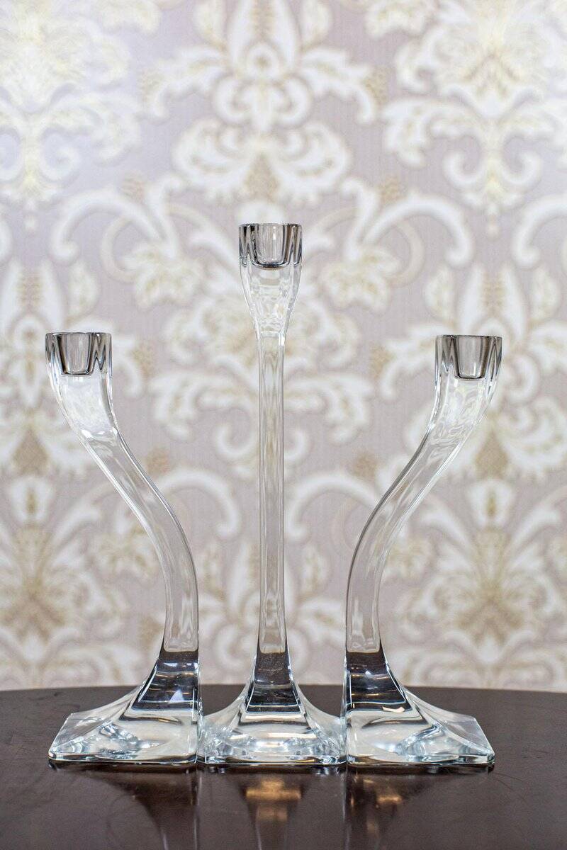 Bougeoirs en verre vintage, années 1950, ensemble de 3