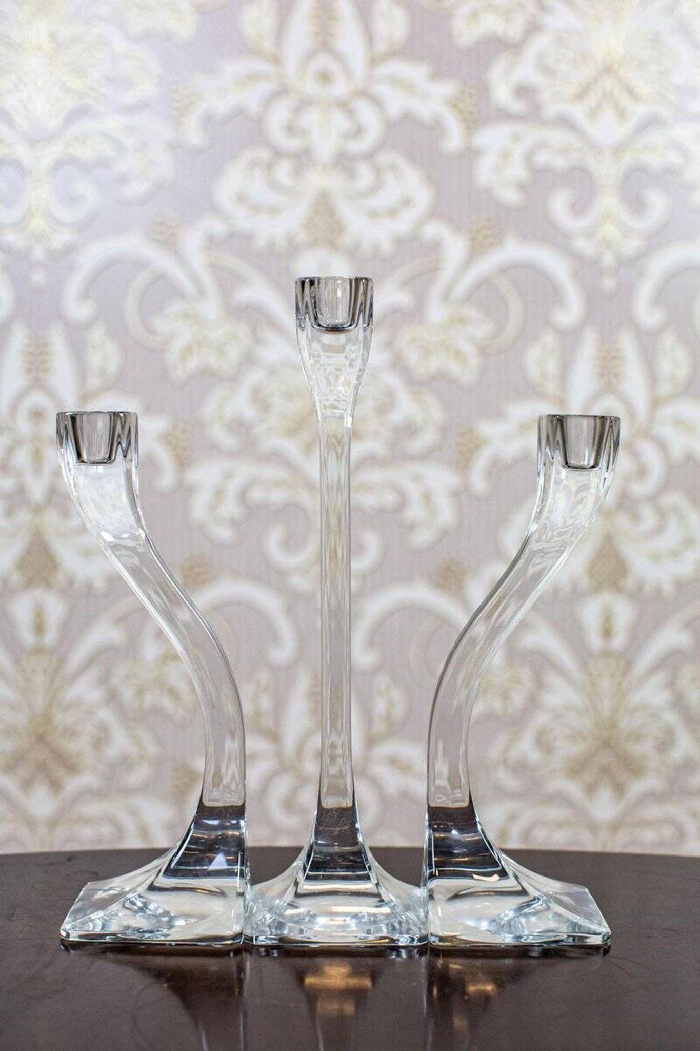 Bougeoirs en verre vintage, années 1950, ensemble de 3