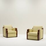 Set of 2 leather Art Deco club chairs, 1930s France.
