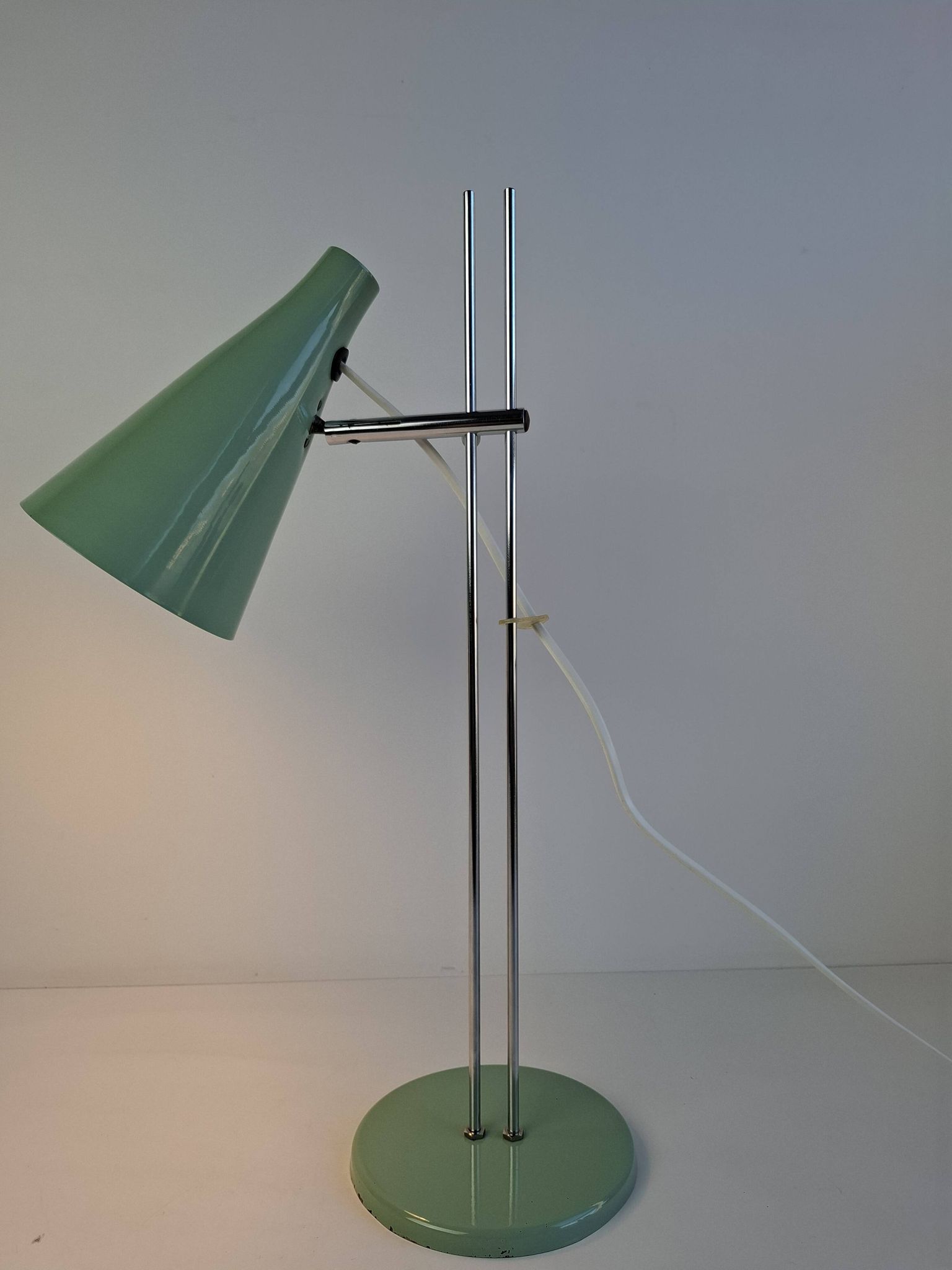Josef Hůrka for Lidokov Midcentury Modern Table Lamp in Green Metal