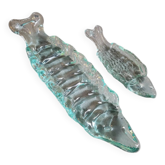 Pair of pressed glass sushi dishes