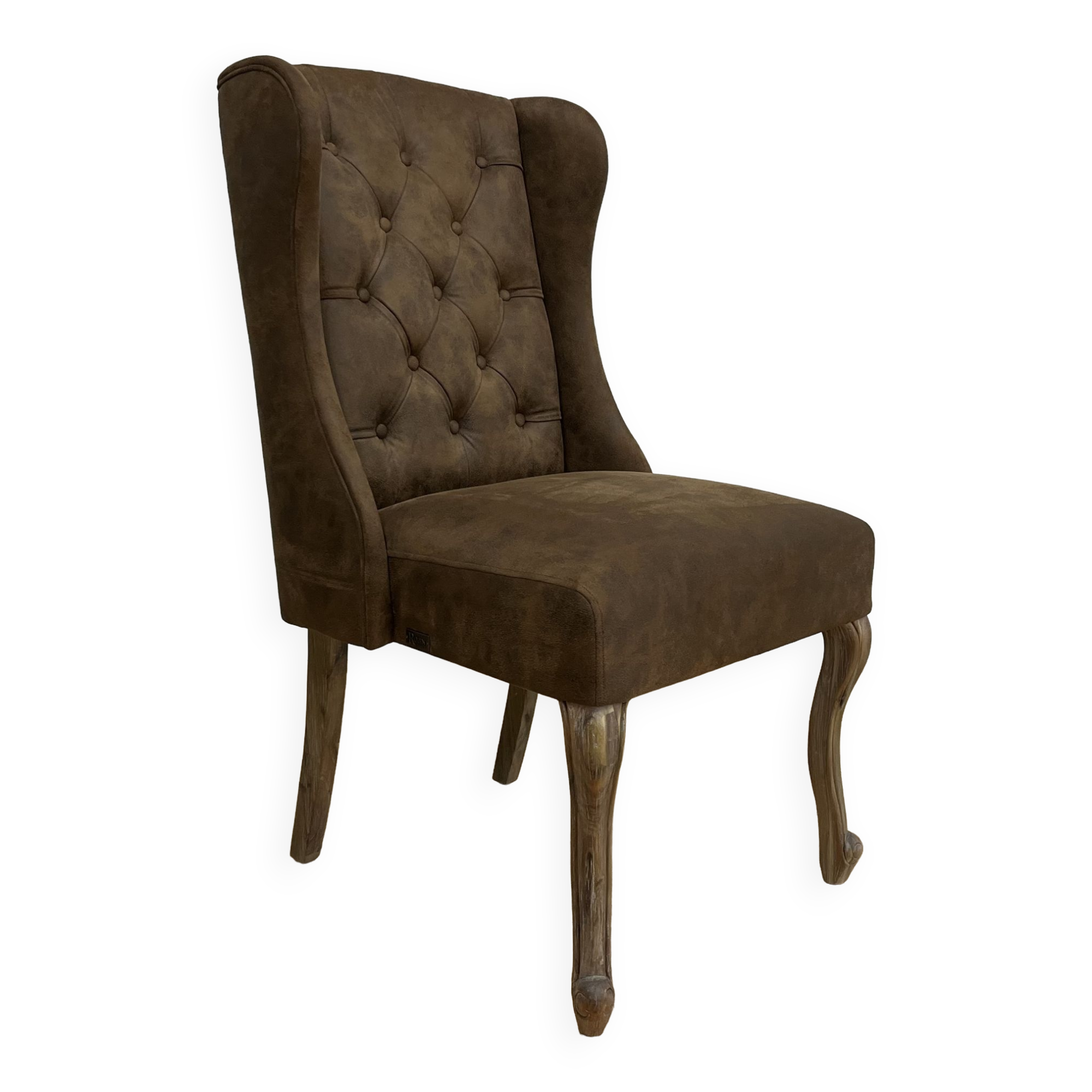 Upholstered armchair in brown imitation leather