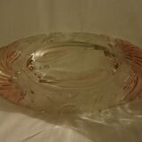 Oval bowl in crystal and frosted glass, pink and frosted.