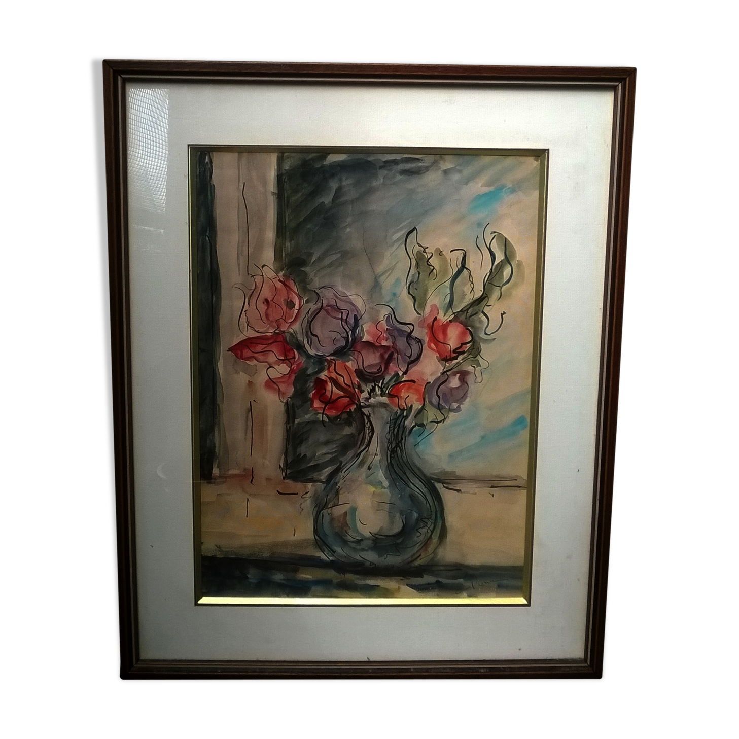 Aquarelle "au vase de fleurs"