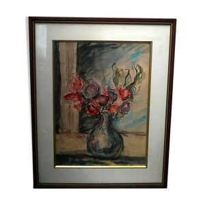 Aquarelle au vase de fleurs