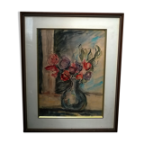 Watercolor "with vase of flowers"
