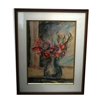 Watercolor "with vase of flowers"