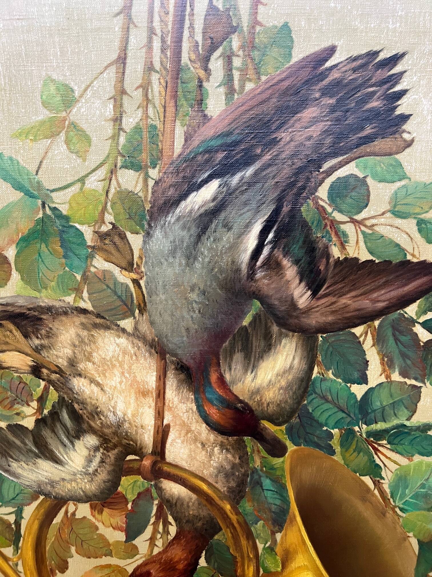 Tableau de style chasse. Huile sur toile.