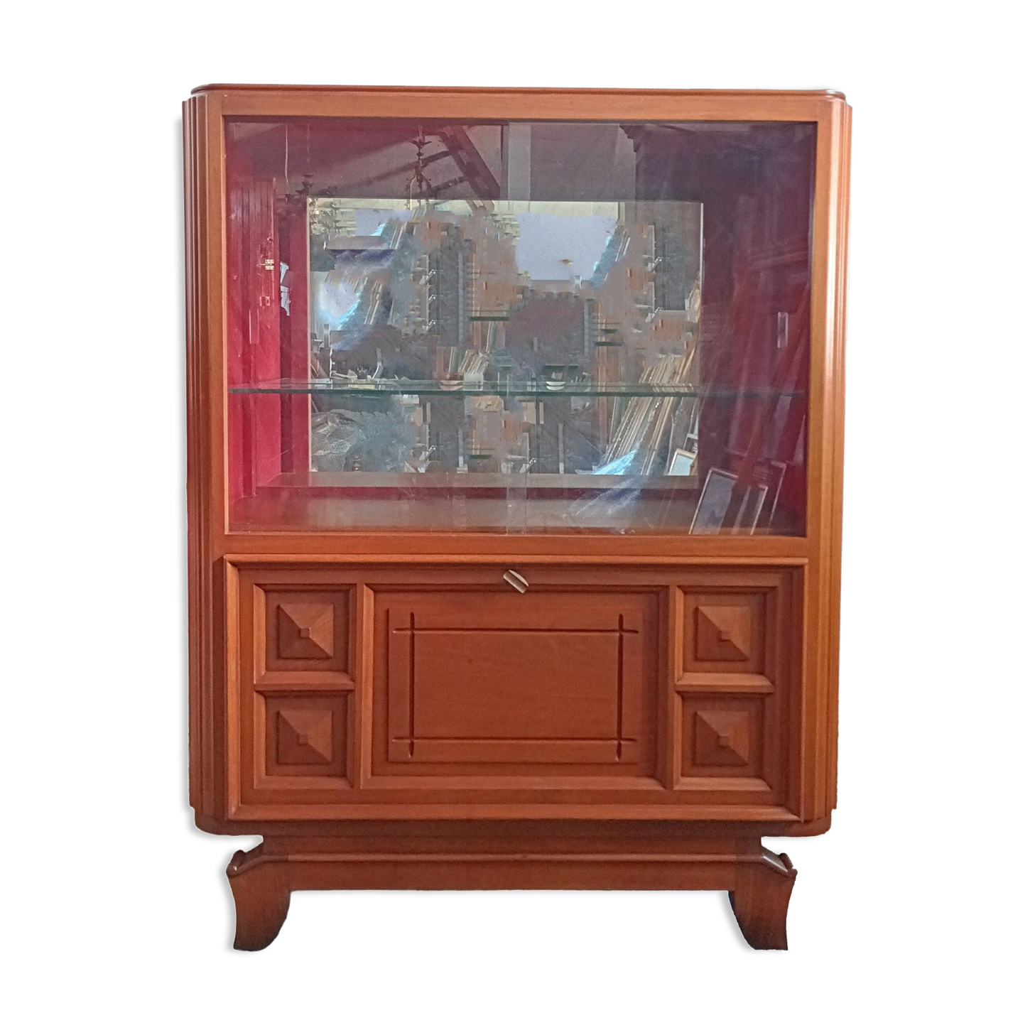 Art deco walnut display cabinet