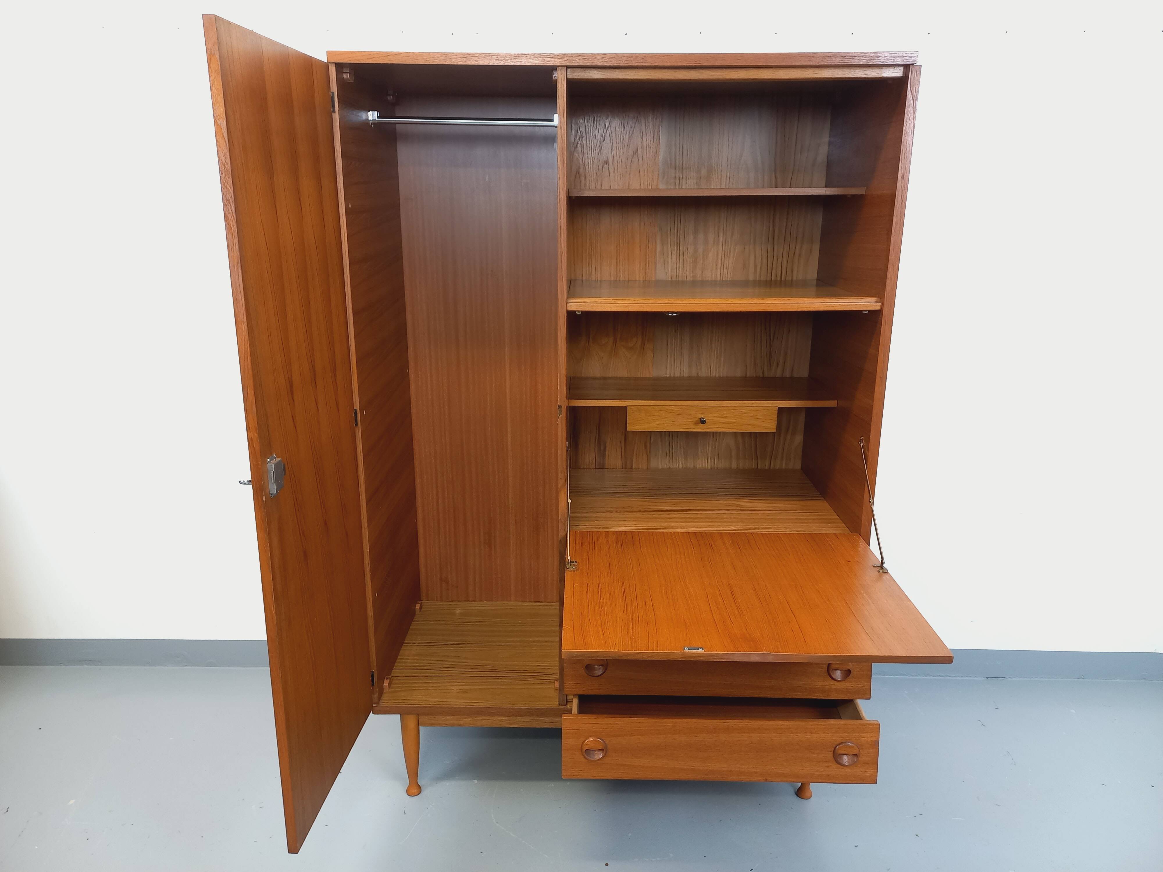 Vintage Scandinavian-style teak secretary cabinet