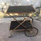 Rolling serving table glass and brass