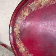 Large Red Lacquered Sheet Metal Serving Tray. Empire Period.