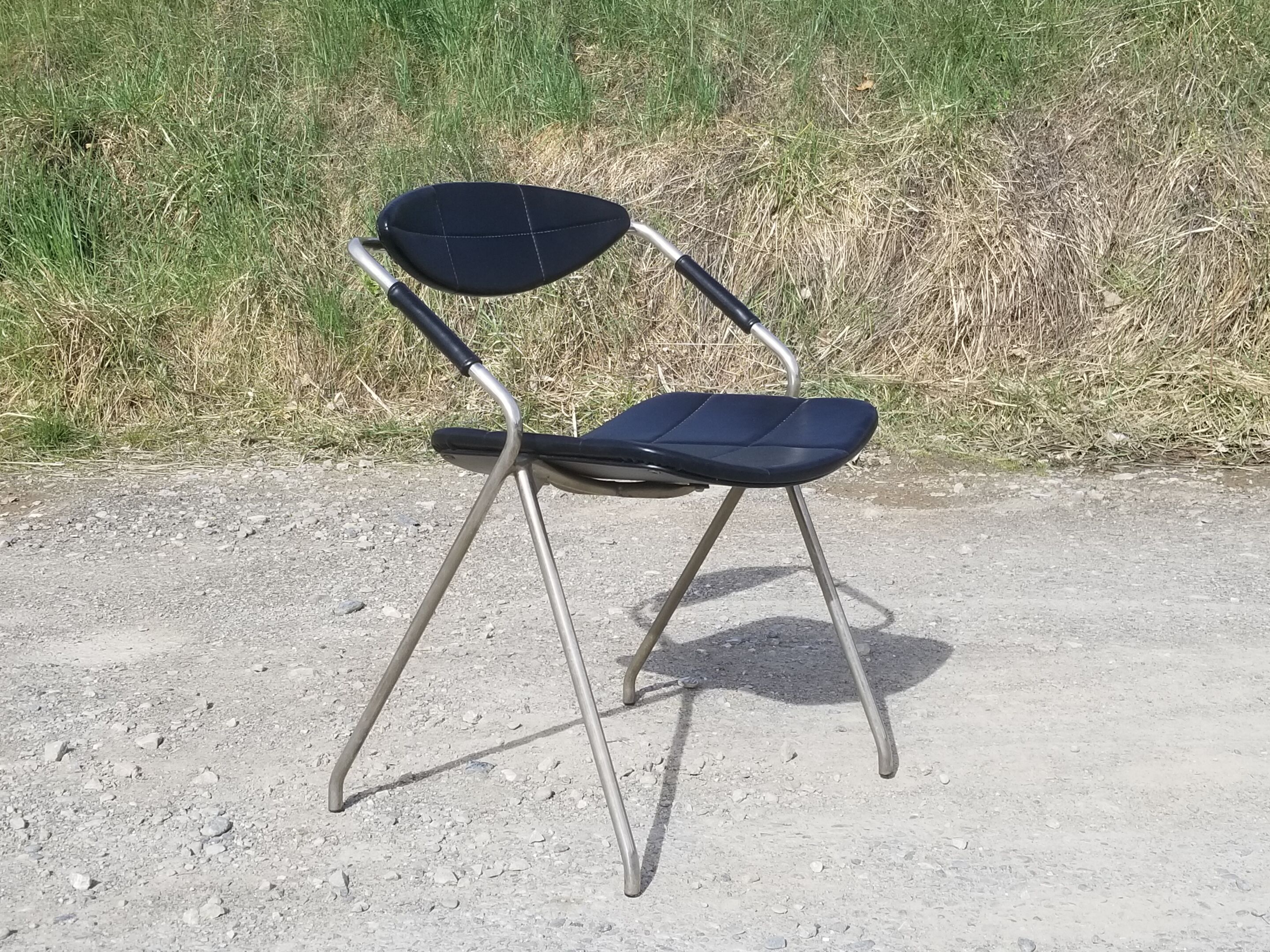 Armchair model "Rugby" design Gilbert Steiner Chrome and Black - 60s