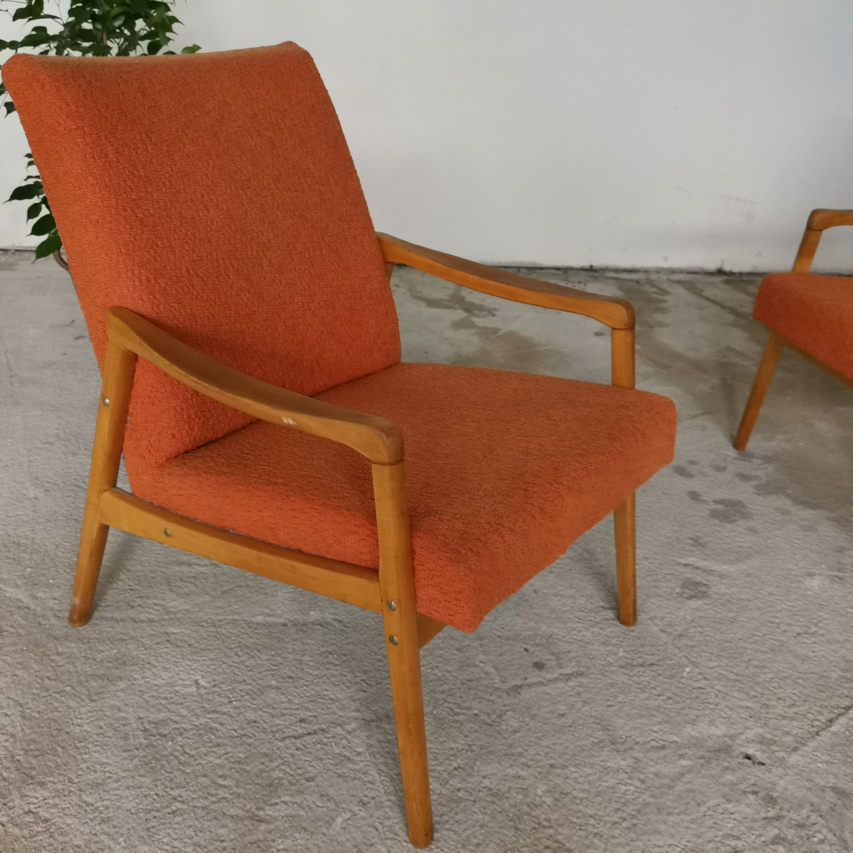 Pair of armchairs by Jiri Jiroutek for Interier Praha, orange color 1970