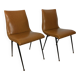 Pair of 1950s chairs with compass legs and brown faux leather.
