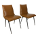 Pair of 1950s chairs with compass legs and brown faux leather.