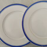 White Porcelain Cheesecake Dessert Plates with Blue Border and Gold Fillet
