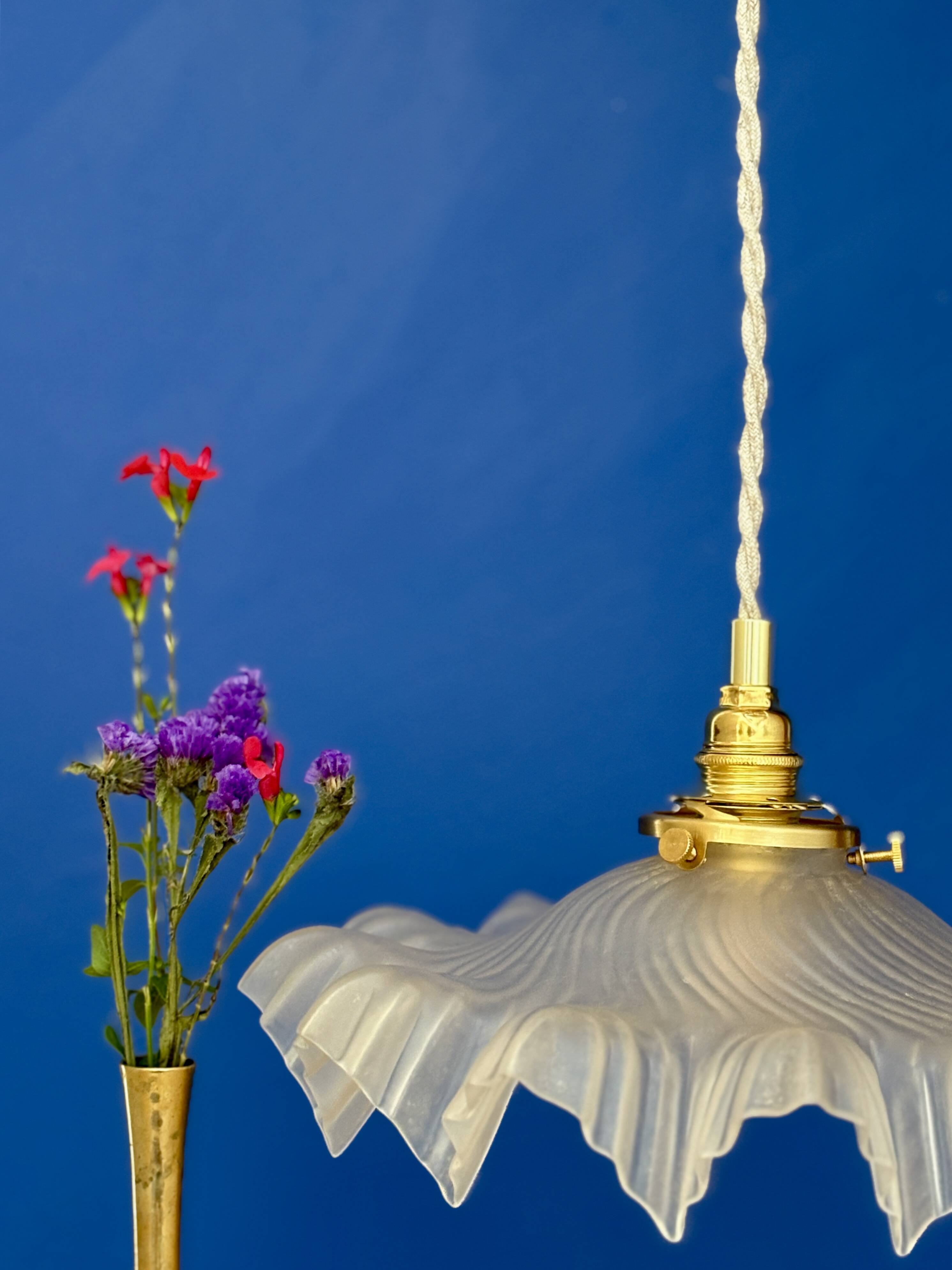 Suspension abat-jour vintage en verre dépoli
